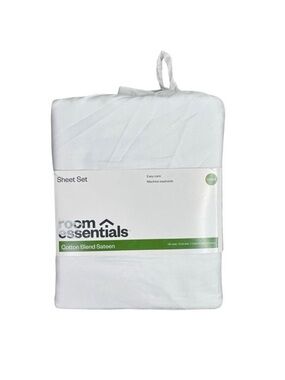 Room Essentials Cotton Blend Sateen Sheets - White - Queen Size
